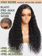 KLAIYI Water Wave Bye Bye Knots Glueless Wig Human Hair 7x5Precut Lace Front Pre Plucked Bleached Wear and Go Wig with Curly Baby Hair Drawstring 3S Ready to Go Pre Everything Beginner Friendly 18Inch