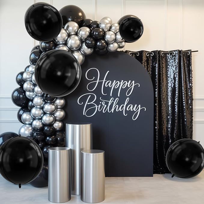 10Pcs Black Round Foil Balloons, Metallic Black Foil Baloon - Image 5