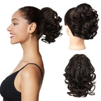 REECHO Ponytail Extension, 9" Short Curly Wavy Claw Clip Synthetic Fiber Pony tails Hair Extensions HP001 Hairpieces for Women - Deep Brown