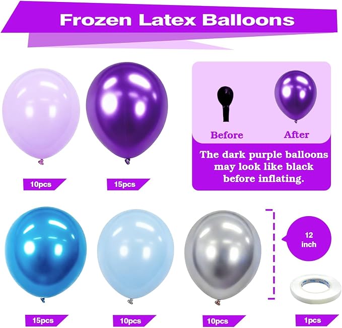 Bezente Frozen Balloons Set 60pcs 12 inch | Blue Purple and Metallic Silver - Image 2
