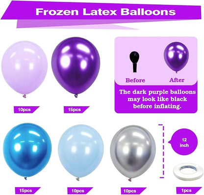 Bezente Frozen Balloons Set 60pcs 12 inch | Blue Purple and Metallic Silver - Image 2