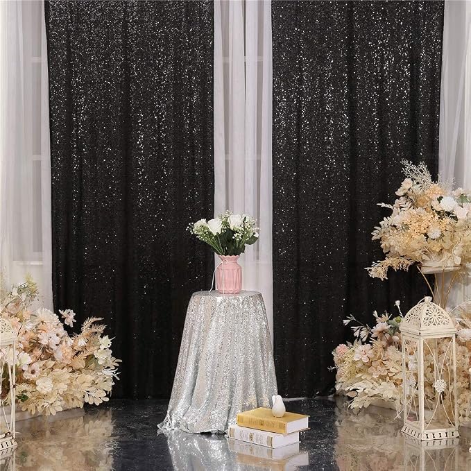 Eternal Beauty Black Sequin Backdrop Curtains, 2 Panels 2x8FT | 3mm Sparkle - Image 7