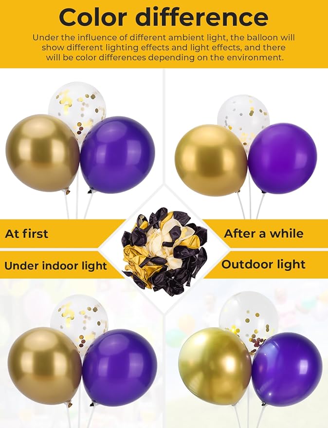 Purple and Gold Balloons, Birthday Party Decor | Dark Purple Metallic Gold & - Image 5