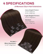 Moresoo 14 inch Clip in Hair Extensions Chocolate Brown Hair Extensions Real Human Hair Clip ins Medium Brown Remy Human Hair for Women Short 80g/5pcs