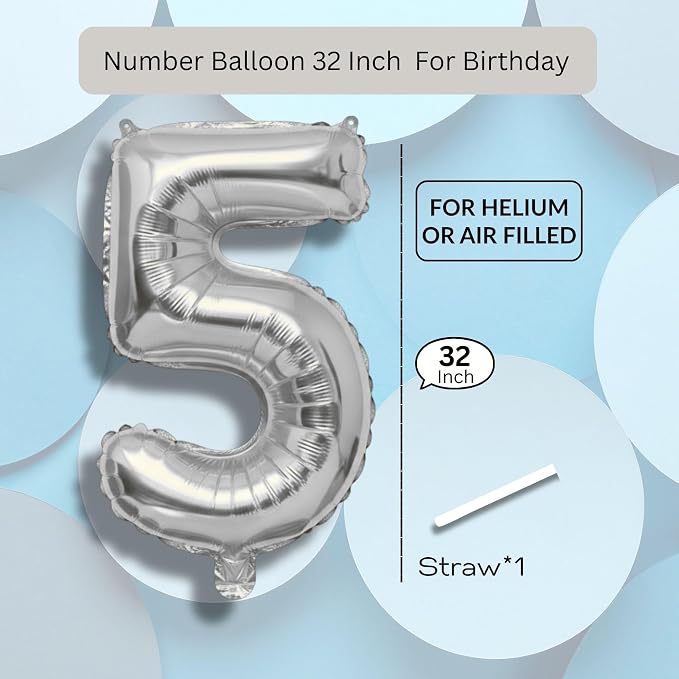 Silver Number Balloon 5 Mylar Foil Balloons 32 inch - Image 7