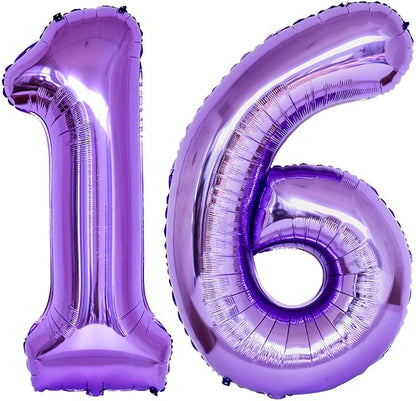 Number 16 Purple Balloons 40 Inch Giant Purple 16 Number Foil Helium Balloons by LHOAVWE