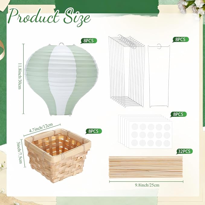Meooeck 8 Sets Hot Air Balloon Tables Centerpieces, Sage Green | Classroom - Image 2