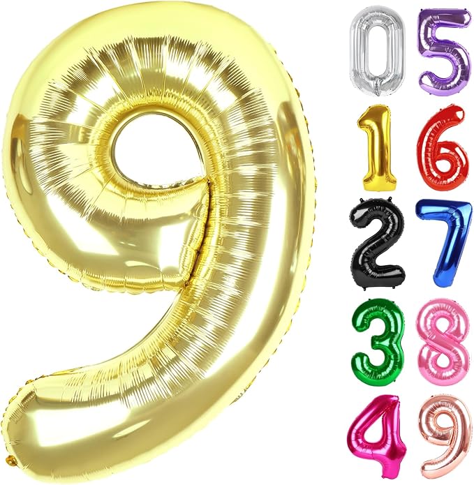 Light Gold Number 9 Balloon 40 Inch, 9th Birthday Decorations Men Women | Foil by IWERP