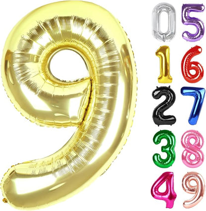 Light Gold Number 9 Balloon 40 Inch, 9th Birthday Decorations Men Women | Foil by IWERP