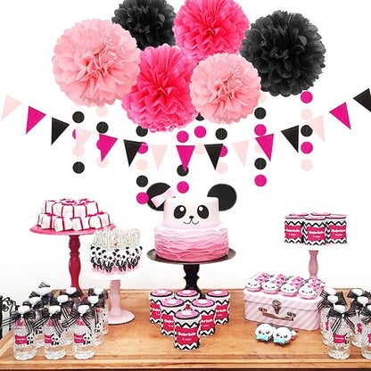 Hot-Pink Black Party-Decorations Paper Flower Streamers - Image 5