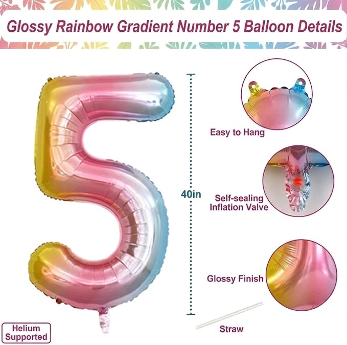 Rainbow Ombre Number 5 Balloon 40 Inch, Pastel Foil - Image 4