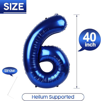 6 Balloon - Night Blue Birthday Number Balloons, 40 Inch Party Decorations | - Image 5