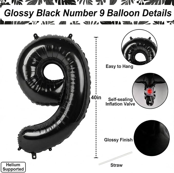 Black Number 9 Balloon 40 Inch, Foil Numeral - Image 4