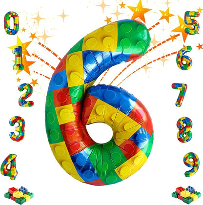 32 Inch Stackable Block Number Balloon – Colorful Brick Building Themed Big by Unknown