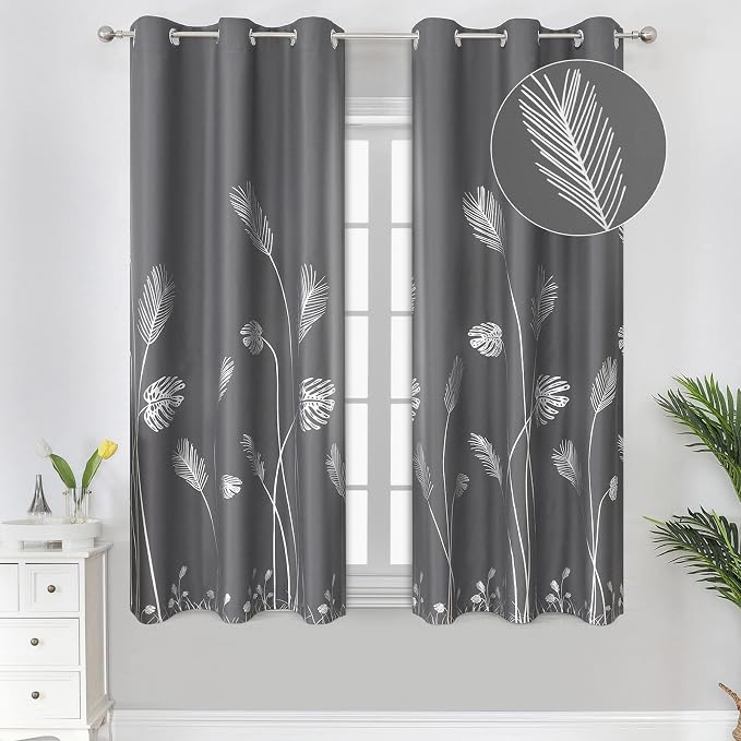 Light Blocking Curtains Silver Palm Tree Pattern Blackout Curtains Grommet Room by ESTELARTEXTILER