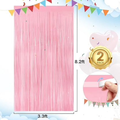 2Pack Pastel Pink Metallic Tinsel Foil Fringe Curtains, 3.3 X 8.3ft Pink Party - Image 4