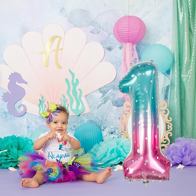 40 Inch Blue Pink Number 1 Balloon - Image 6