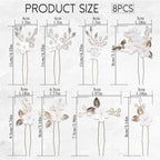 8Pcs Gold Bridal Wedding Hair Pins,White Flower Leaf Hair Piece Pearl Rhinestone Hair Clips,Hair Accessories for Women Brides Bridesmaid