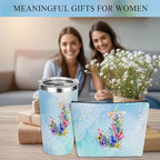 Personalized Gifts Monogrammed Birthday Gifts for Women, Maid of Honor Bachelorette Wedding Christmas Initial 20 oz Tumbler, Makeup Bag Cup Pens Journal Notebook 6 Set, (Aesthetic Blue Flower J)