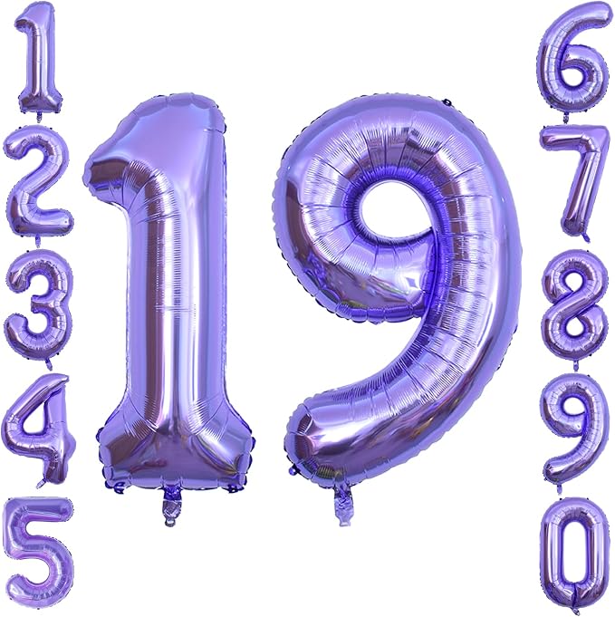 Purple Number 19 Balloon 40 Inch, Large Metallic Lavender Mylar Foil 19 Balloons by Unknown