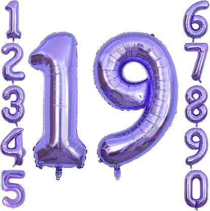 Purple Number 19 Balloon 40 Inch, Large Metallic Lavender Mylar Foil 19 Balloons by Unknown