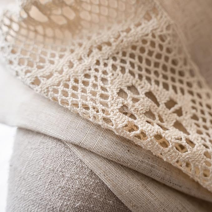 ENJOYBRIDAL Beige Curtains Crochet Lace Patchwork Drapes Curtains 96 Inch - Image 4