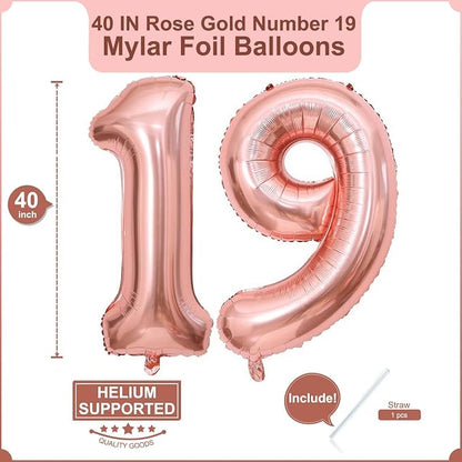 40 Inch Rose Gold 19 Balloons Giant 19 Balloons Rose Gold 19 Birthday Balloons - Image 2