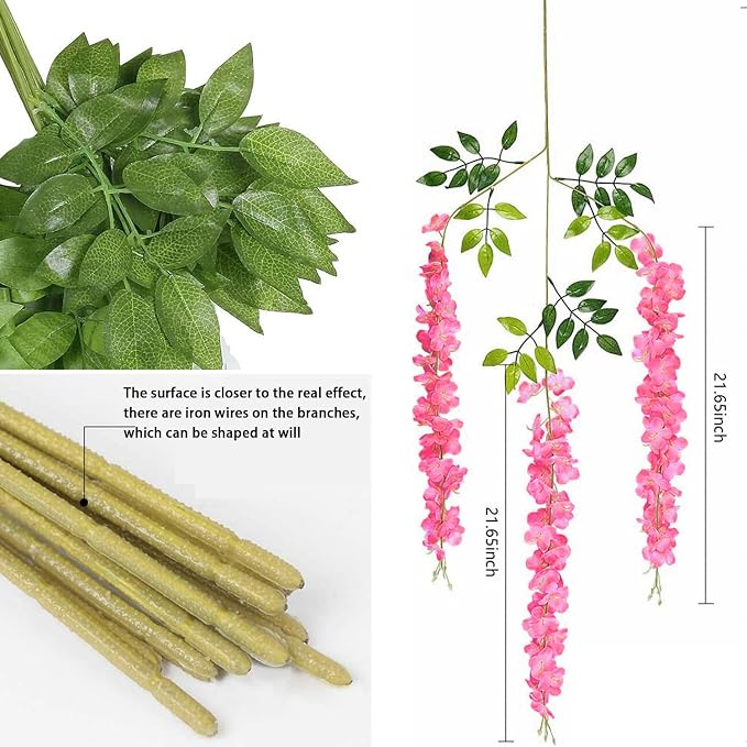Artificial Wisteria Hanging Flowers Fake Wisteria Flower Garland Silk Vines - Image 7