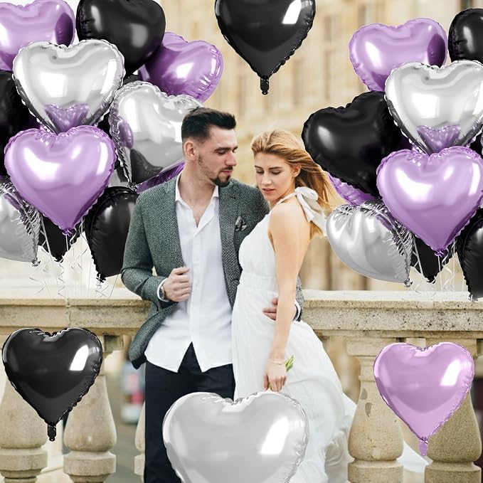 Purple and Black Heart Balloons - Image 4
