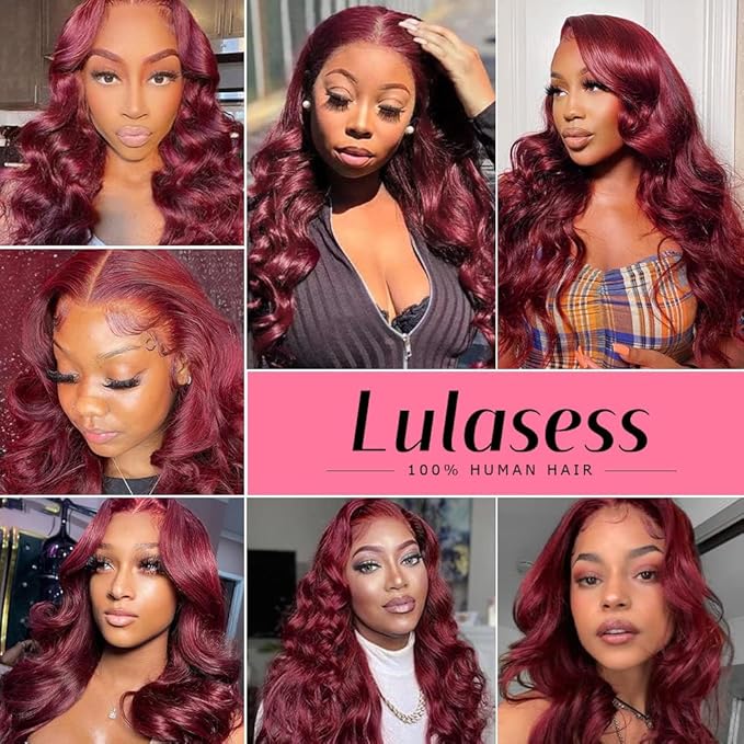 Burgundy Wig Human Hair 13x4 99j Burgundy Lace Front Wigs Human Hair Pre Plucked HD Transparent Lace Frontal Wigs Red Colored Wig 22 Inch