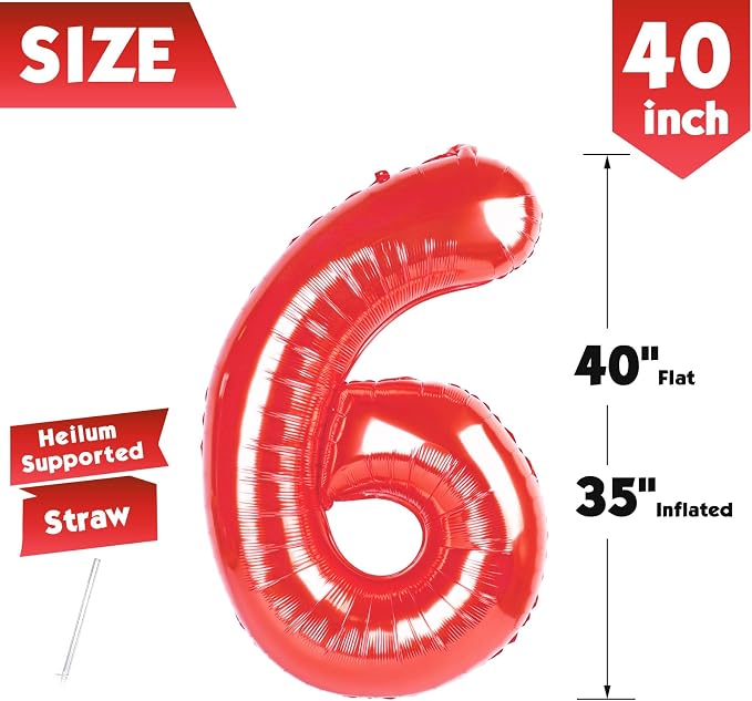 40 Inch Red Number 6 Balloon Birthday Party Decorations - Image 5