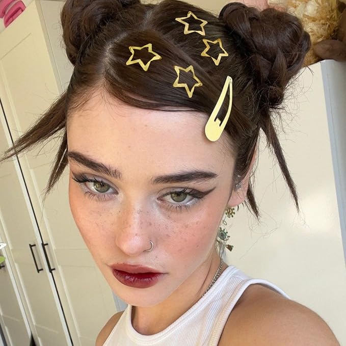 Star Hair Clips 2000s Y2K Gold Star Hair Accessories Snap Hair Barrettes Non Slip Metal Hair Clips for Girls Women -30 PCS 1.18", 1.57"
