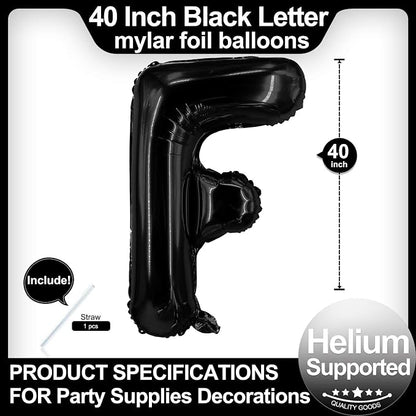 40 Inch Black Letter F Balloons, DIY Phrase Foil Alphabet Letter F Balloons DIY - Image 2