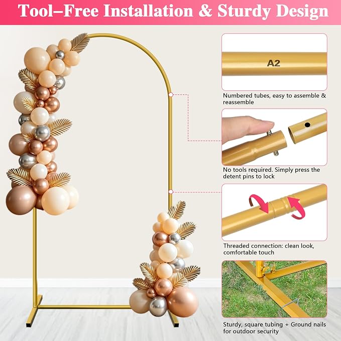 6.6 FT Metal Arch Backdrop Stand, Party Balloon Arch Stand | Dustproof caps - Image 4