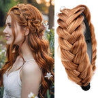 DIGUAN Wide Messy Braided Headband With Teeth Synthetic Hair Plaited Headband High Elasticity Braids Chunky Fishtail Braided Hair Band Hairpiece for Girls Women Beauty Accessory (Strawberry Blonde)