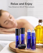 ULG Essential Oil Roller Bottles 48 Pack 10ml Cobalt Blue Glass Empty Bottles with Stainless Steel Roller Balls (10 Extra Roller Balls, 4 Openers, 4 Droppers, 48 Waterproof Labels)