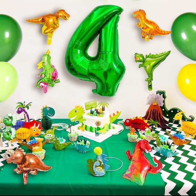 LilyZheng Large Dinosaur Balloon Number 4, 40 Inch Dark Green Foil Balloon - Image 6