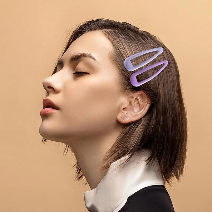24 PCS 2.36 In Metal Snap Hair Barrettes For Women Water Drop Shape Hair Clips For Thick Thin Fine Hair,Bright Pink Purple