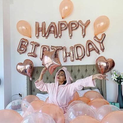 27 Pcs Rose Gold Birthday Decorations, 3D Foil Rose Gold Happy Birthday Balloon - Image 2