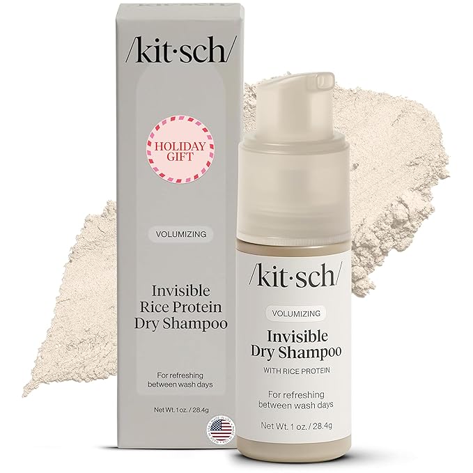 Kitsch Volumizing Rice Protein Dry Shampoo Powder - Dry Shampoo for Women & Men, No White Cast, Absorbs Oil, Non-Greasy, Light-to-medium Hair Colors, Travel Size | Ideal Gifts for Women- Invisible 1oz