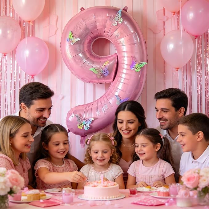 40 Inch Number Balloon Pink Large Mylar Foil Pink Number Balloons and Butterfly - Image 4