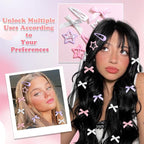 36Pcs Y2k Pink Bow Hair Clips Water Drop Snap Hair Barrettes Metal No Slip Star Hair Clips White Mini Hair Bows Bowknot Star Hair Accessories for Women Girls