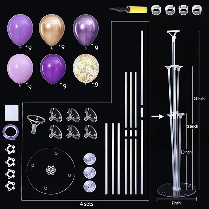 4 Sets Purple Champagne Gold Balloons Stand - Image 8