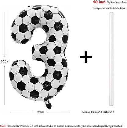 Black White Soccer Number 3 Balloon 3nd Birthday Decoration 40in 3 Balloon | - Image 2