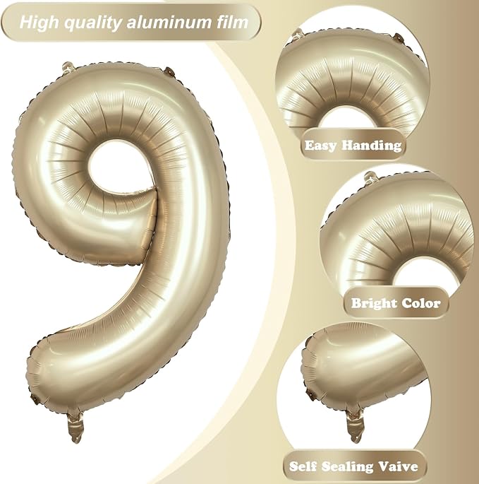 Light Gold Purple Number 9 Balloon, 40 Inch Metallic Gold Foil Number Balloons - Image 9