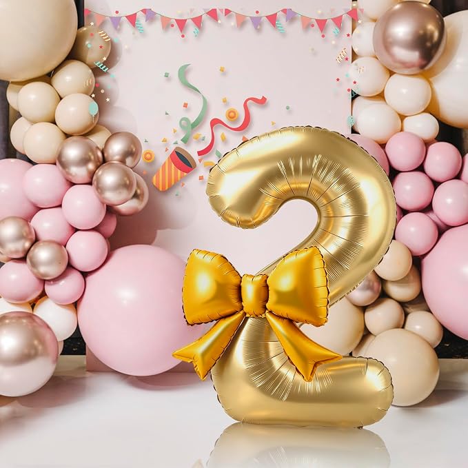 40 Inch Number 2 Balloon with Bow, Coquette Aesthetic Foil Balloon - Image 5