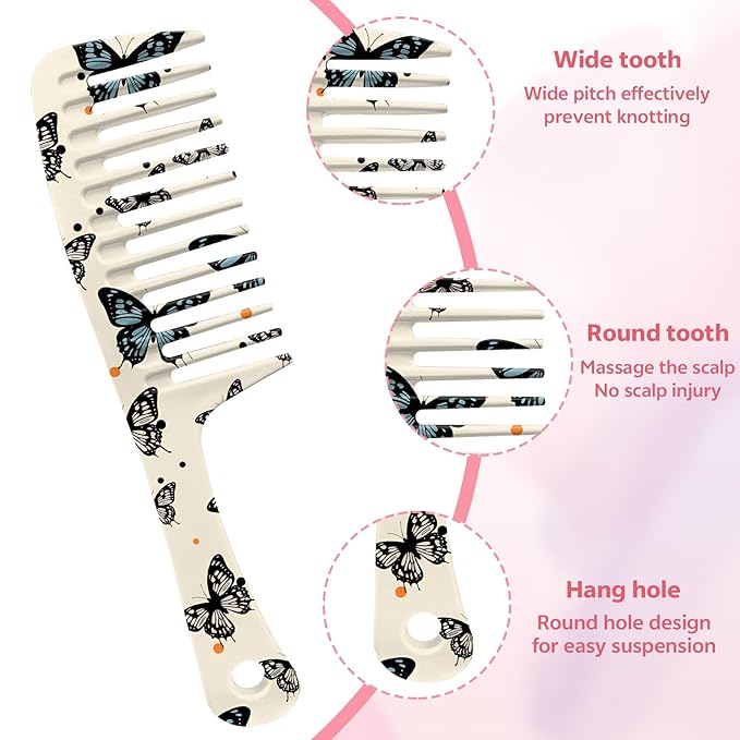 Wide Tooth Comb,Effortless Tangle Removal for Curly, Wet, Long Hair Wet,Cute Aesthetic Design for Women Men and Girls (Beige-09)