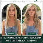 RUANTURE Clip in Human Hair Extensions, Blonde Highlight Real Human Hair Clip in Extensions, Remy Natural Hair Soft Add Hair Volume, 14 Inch 50g 3pcs #16/22 Beige Blonde