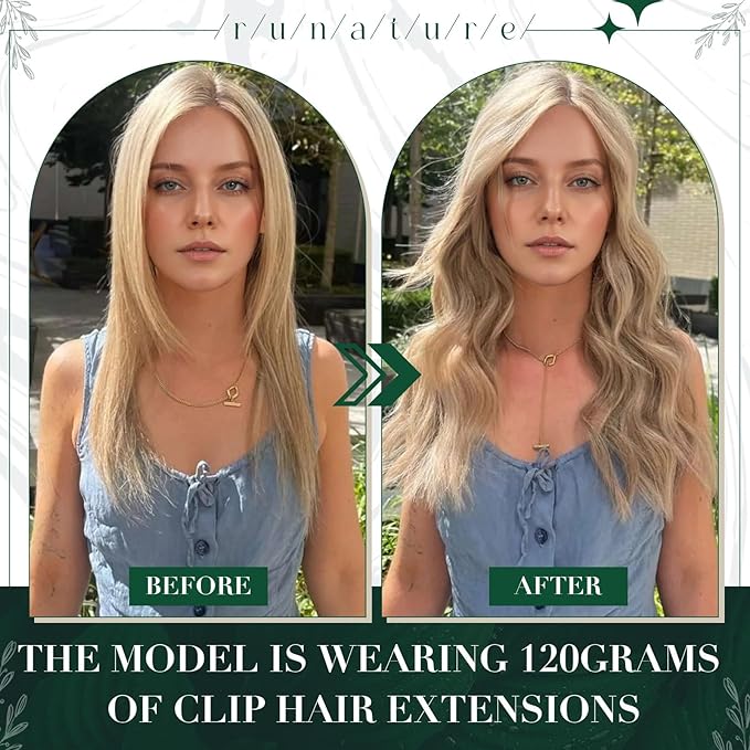 RUNATURE Clip in Hair Extensions Real Human Hair Blonde, Short Straight Human Hair Clip in Extensions, Natural Hair, Can Be Styled, 12 Inch 50g 3pcs #16P22 Beige Blonde Highlights