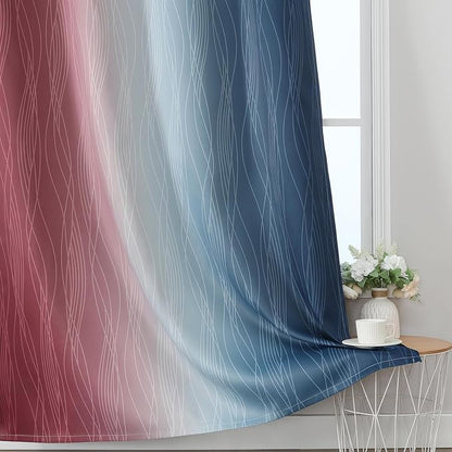 Estelar Textiler Navy Blue and Burgundy Red Ombre Blackout Curtains - Image 6